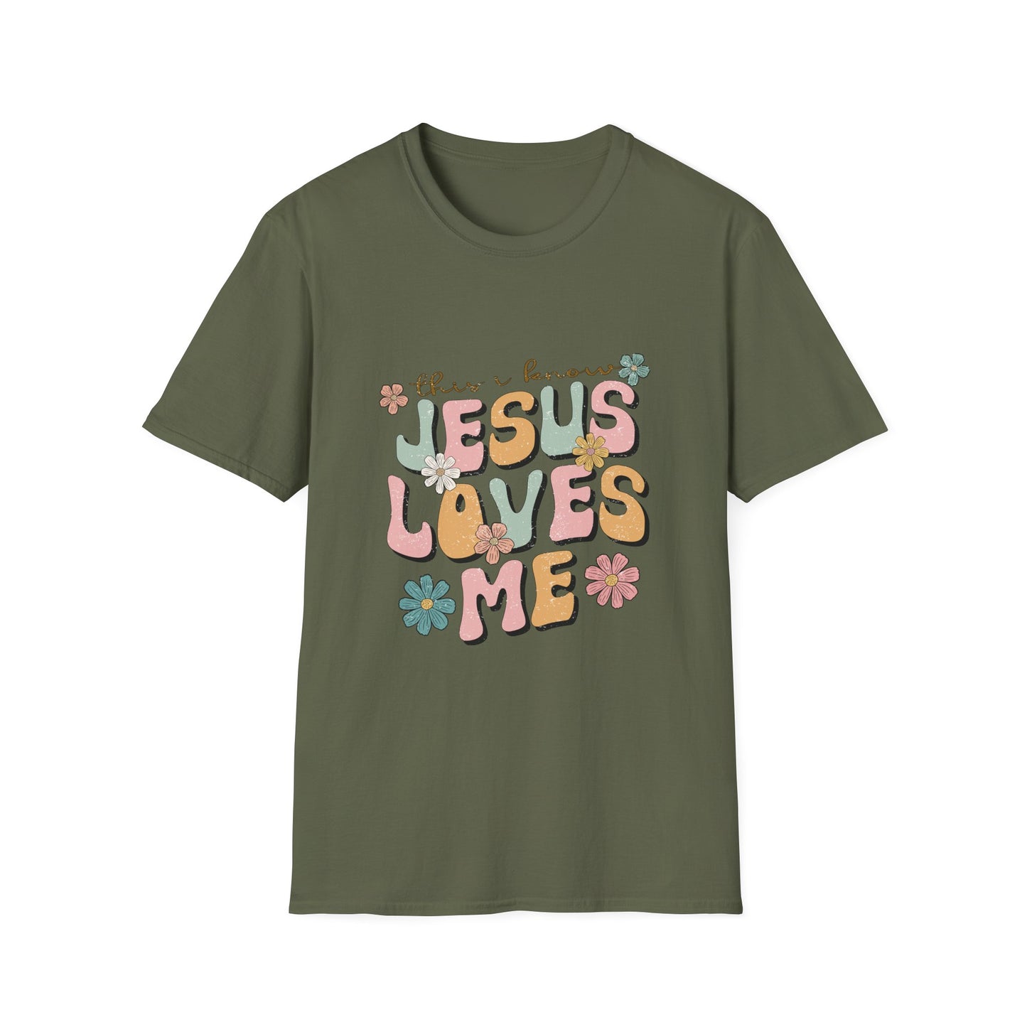 Jesus Loves Me Floral Unisex Softstyle T-Shirt - Cute Faith-Based Tee for Everyday Wear