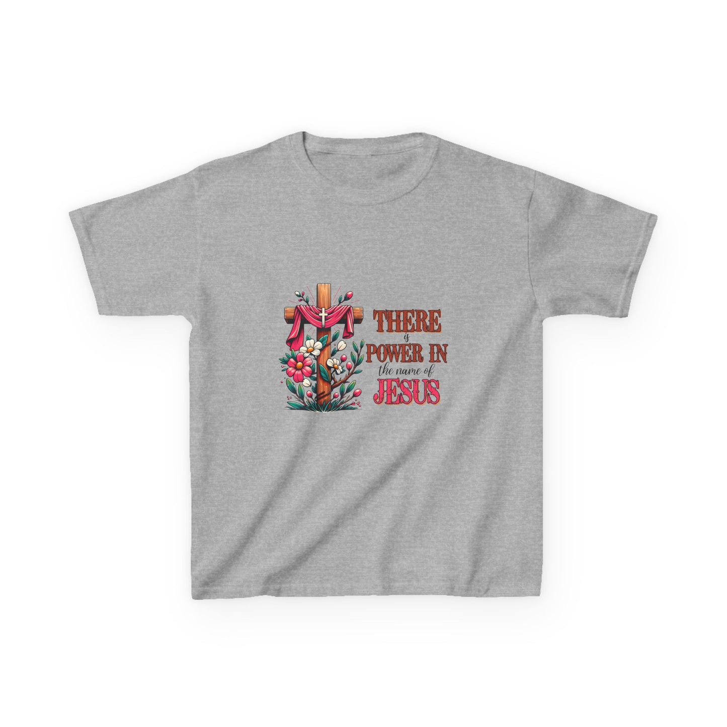 Kids Christian Tee - 'There is Power in Jesus' Inspirational Heavy Cotton T-Shirt
