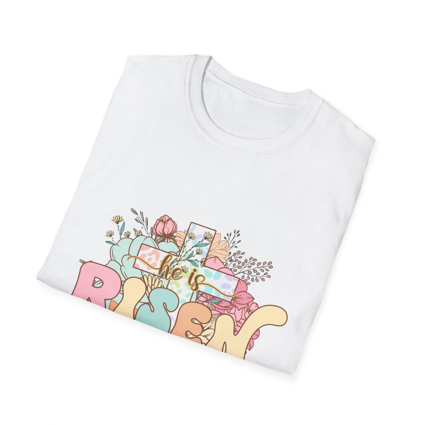 Risen Cross Unisex Softstyle T-Shirt - Inspirational Graphic Tee for Faith and Everyday Wear