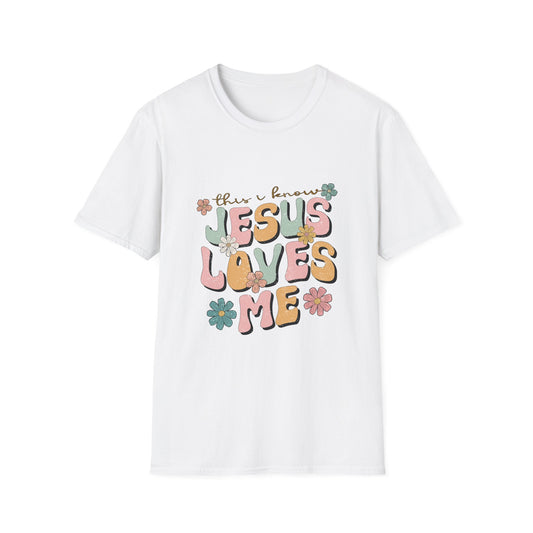 Jesus Loves Me Floral Unisex Softstyle T-Shirt - Cute Faith-Based Tee for Everyday Wear