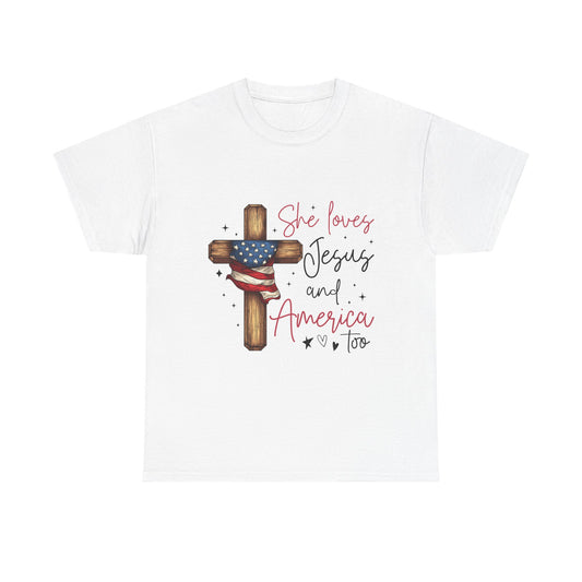 She Loves Jesus & America Too - Christian T-shirt