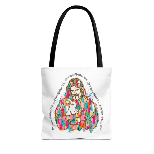 Matthew 25:40 Design - Rainbow Jesus, Easter Watercolor Inspirational Tote Bag