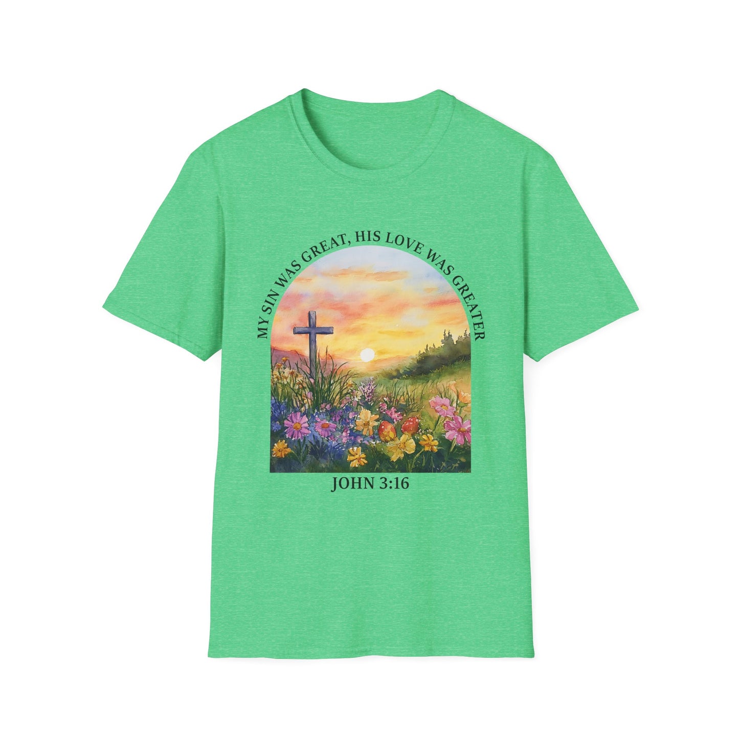 Inspirational Faith T-Shirt - John 3:16 Sunset Design