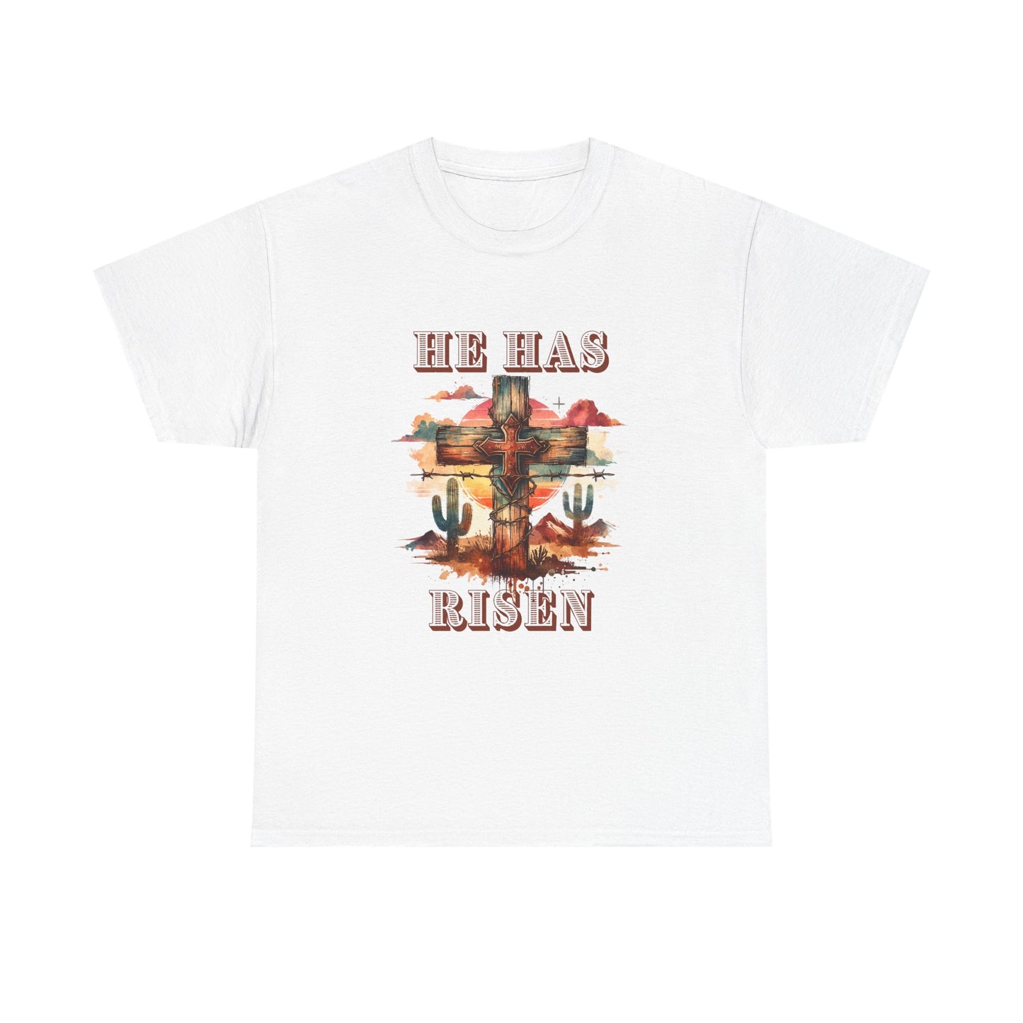 Desert Faith Unisex Heavy Cotton Tee - "He Has Risen" Graphic