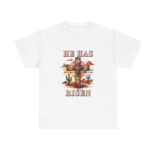 Desert Faith Unisex Heavy Cotton Tee - "He Has Risen" Graphic