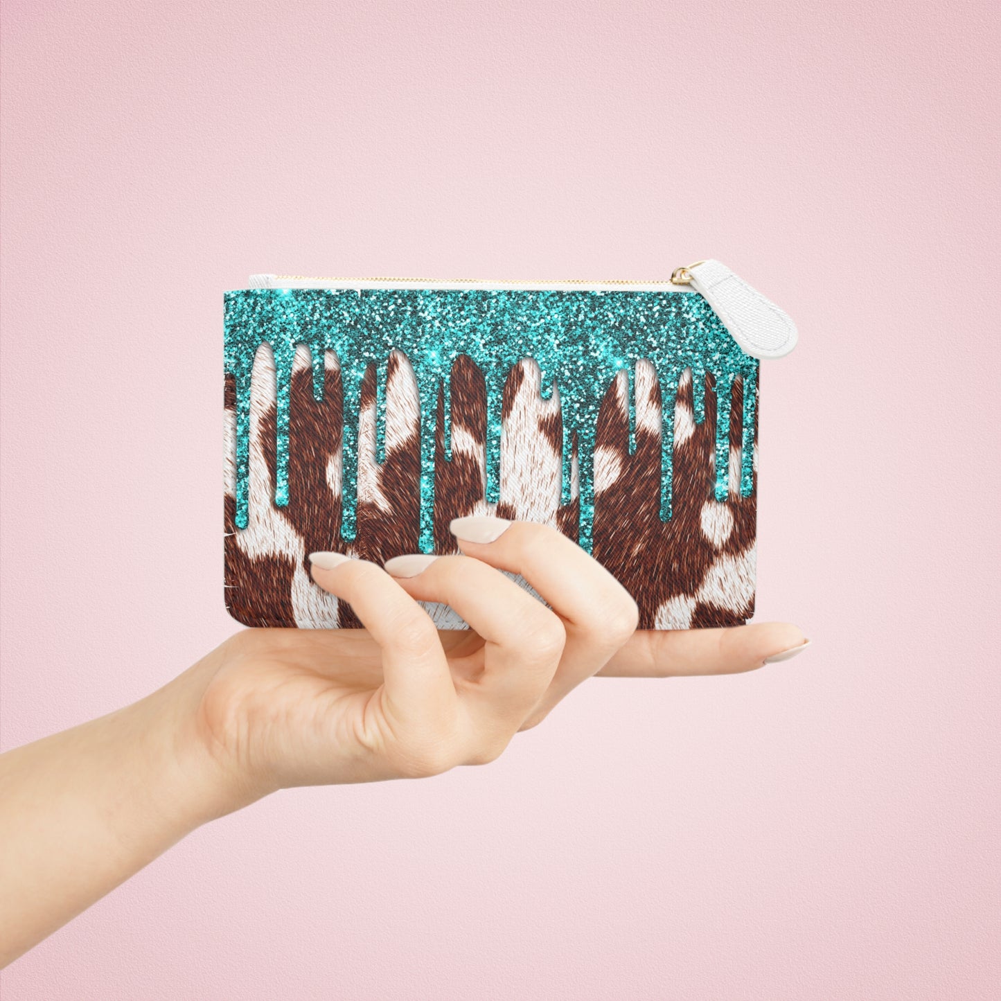 Glitter Drip Mini Clutch Bag - Western Stylish Cow Print Purse for Parties and Night Out