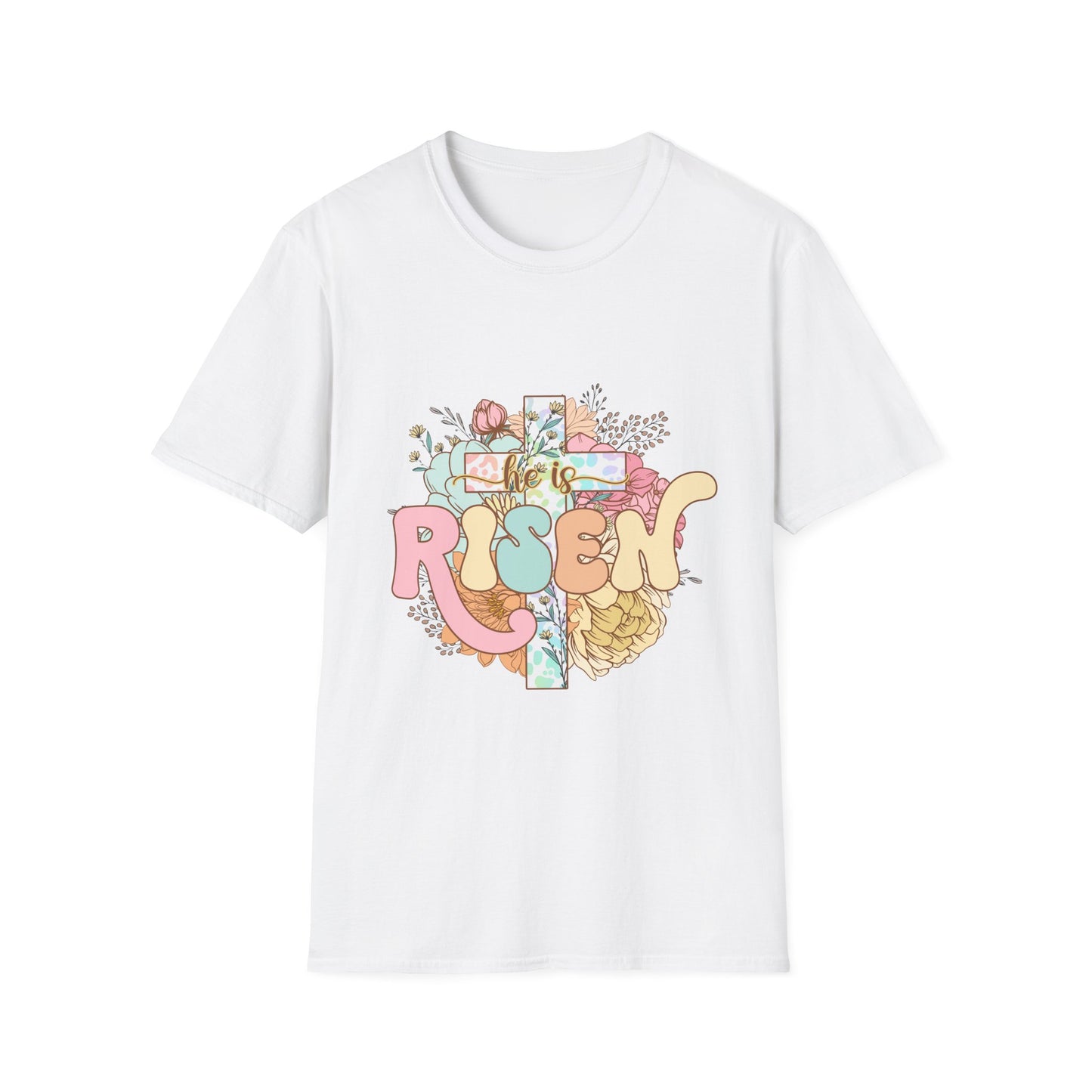 Risen Cross Unisex Softstyle T-Shirt - Inspirational Graphic Tee for Faith and Everyday Wear
