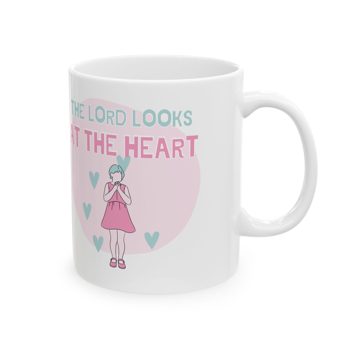 Inspirational Ceramic Mug - "The Lord Looks at the Heart" - Perfect Gift for Coffee Lovers and Prayer Enthusiasts