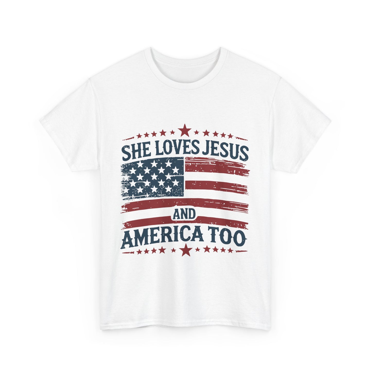 She Loves Jesus - Patriotic American Flag Tee