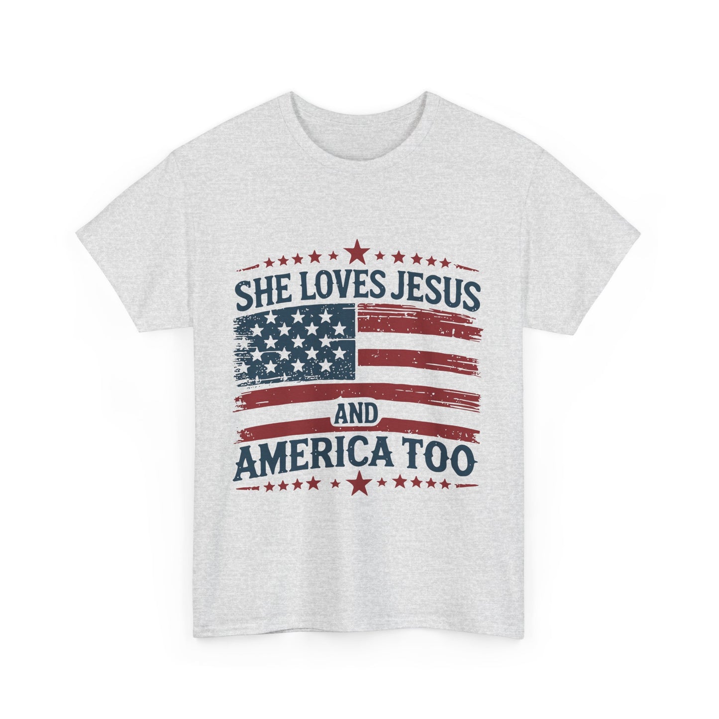 She Loves Jesus - Patriotic American Flag Tee