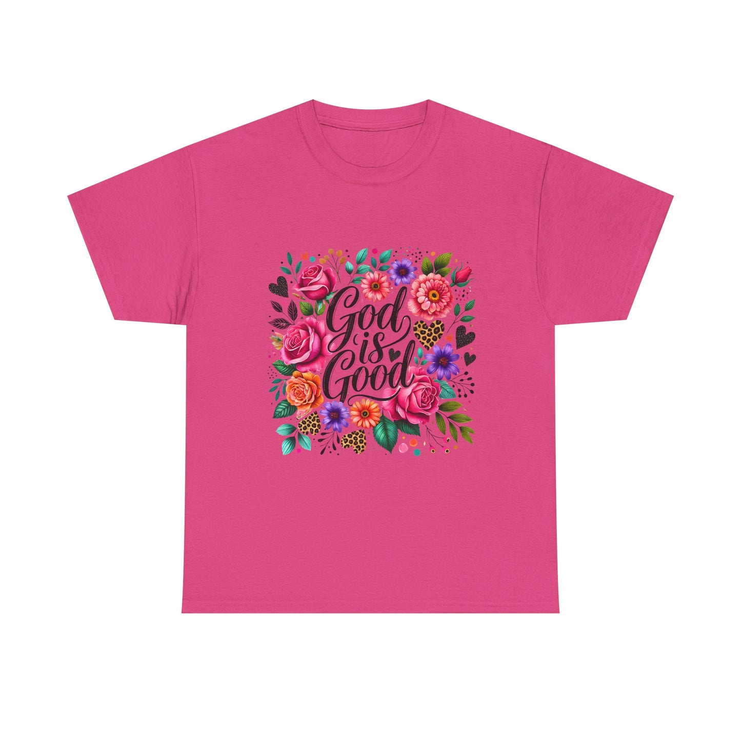 Inspirational Floral Tee - 'God is Good' Unisex Heavy Cotton T-Shirt