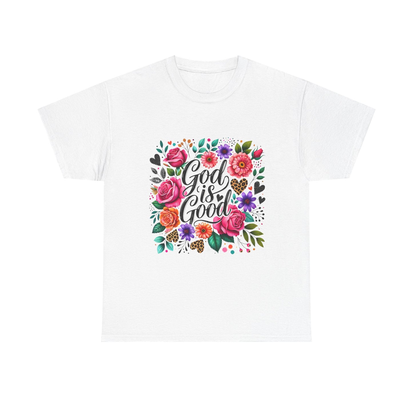 Inspirational Floral Tee - 'God is Good' Unisex Heavy Cotton T-Shirt