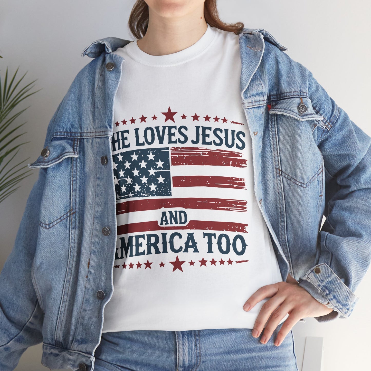 She Loves Jesus - Patriotic American Flag Tee
