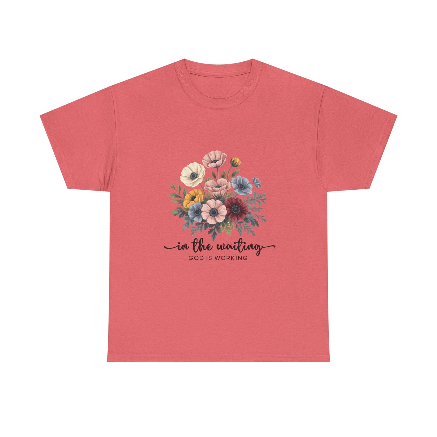 Inspirational Floral Unisex Heavy Cotton Tee - "In the Waiting, God is Working"